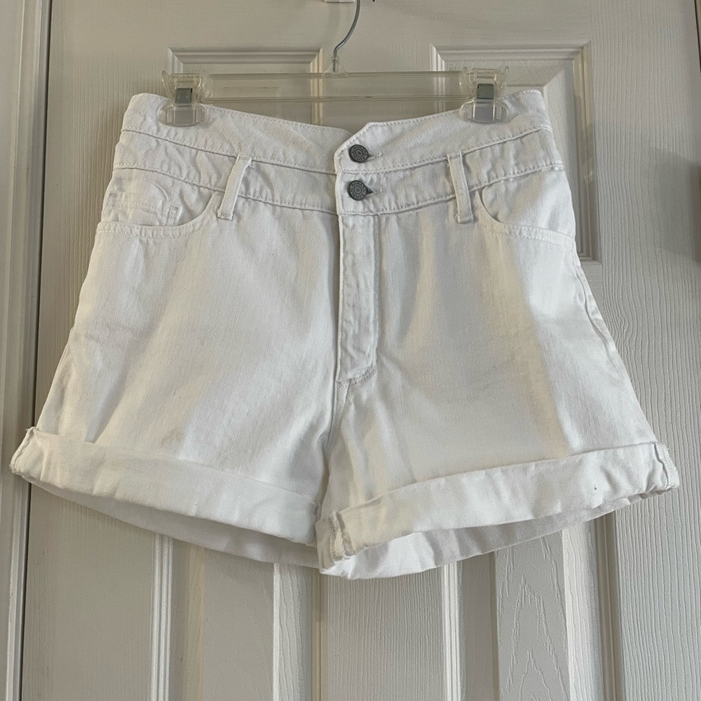 Banana Republic White Cuffed High-Waist Jean Shorts